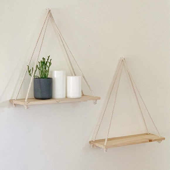 Wooden Rope Hanging Shelf Wall Decor