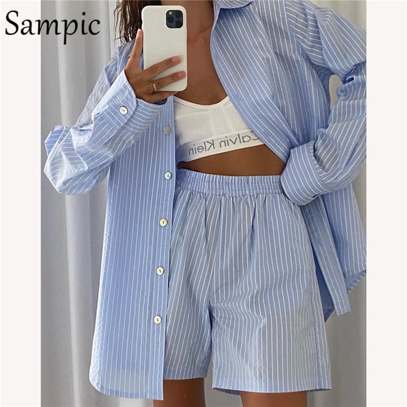 Striped Button Up Pajama Set Lounge Wear
