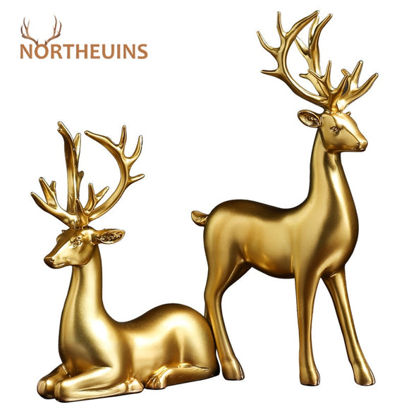 Golden Reindeer Figurines - Christmas Home Decoration Accessories